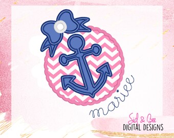 anchor, embroidery applique, summer, boat, cruise, embroidery design, nautical, monogram frame, girls, bow, 4X4 5x7 6X10 INSTANT DOWNLOAD