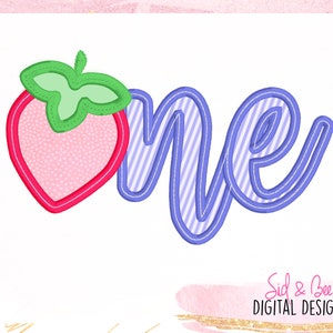 Birthday Strawberry, One, first birthday, Strawberry, one Applique, Embroidery Design Pattern, summer, berry, 4X4 5x7 6x10 INSTANT DOWNLOAD