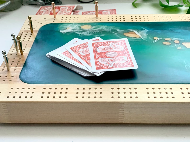 Eilandtijd Cribbagebord Hawaii Cribbagebord Huwelijkscadeau Aangepaste Cribbage Board afbeelding 2