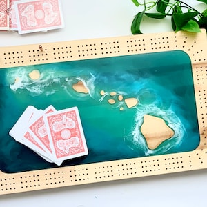 Eilandtijd Cribbagebord Hawaii Cribbagebord Huwelijkscadeau Aangepaste Cribbage Board afbeelding 1