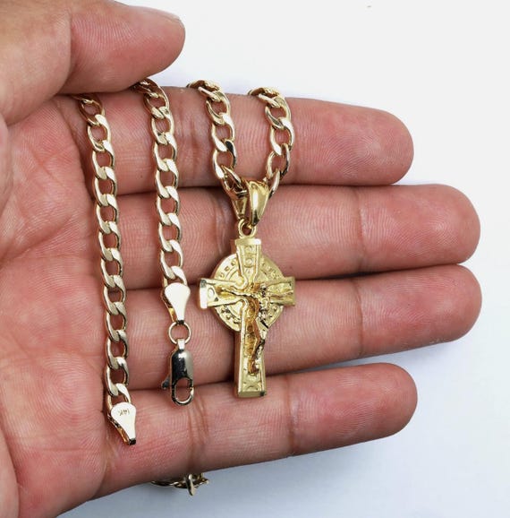 14k Jesus Cross Pendant 14k Gold 5mm 20"