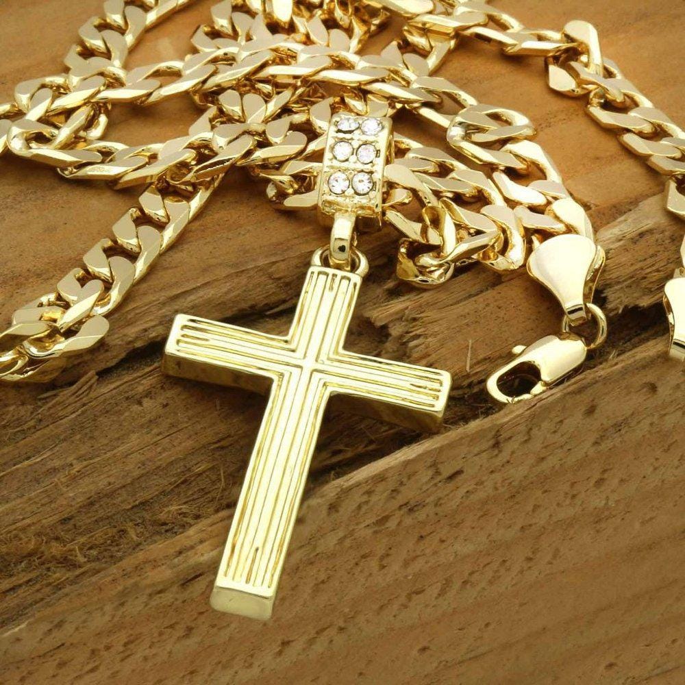 Chaîne croix cubaine de 61 cm (24 po) en or 14 carats + pendentif