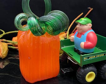 Square Orange Blown Glass Pumpkin - Spookley