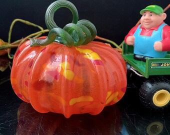 Sweet Spotty Orange Blown Glass Squatty Pumpkin
