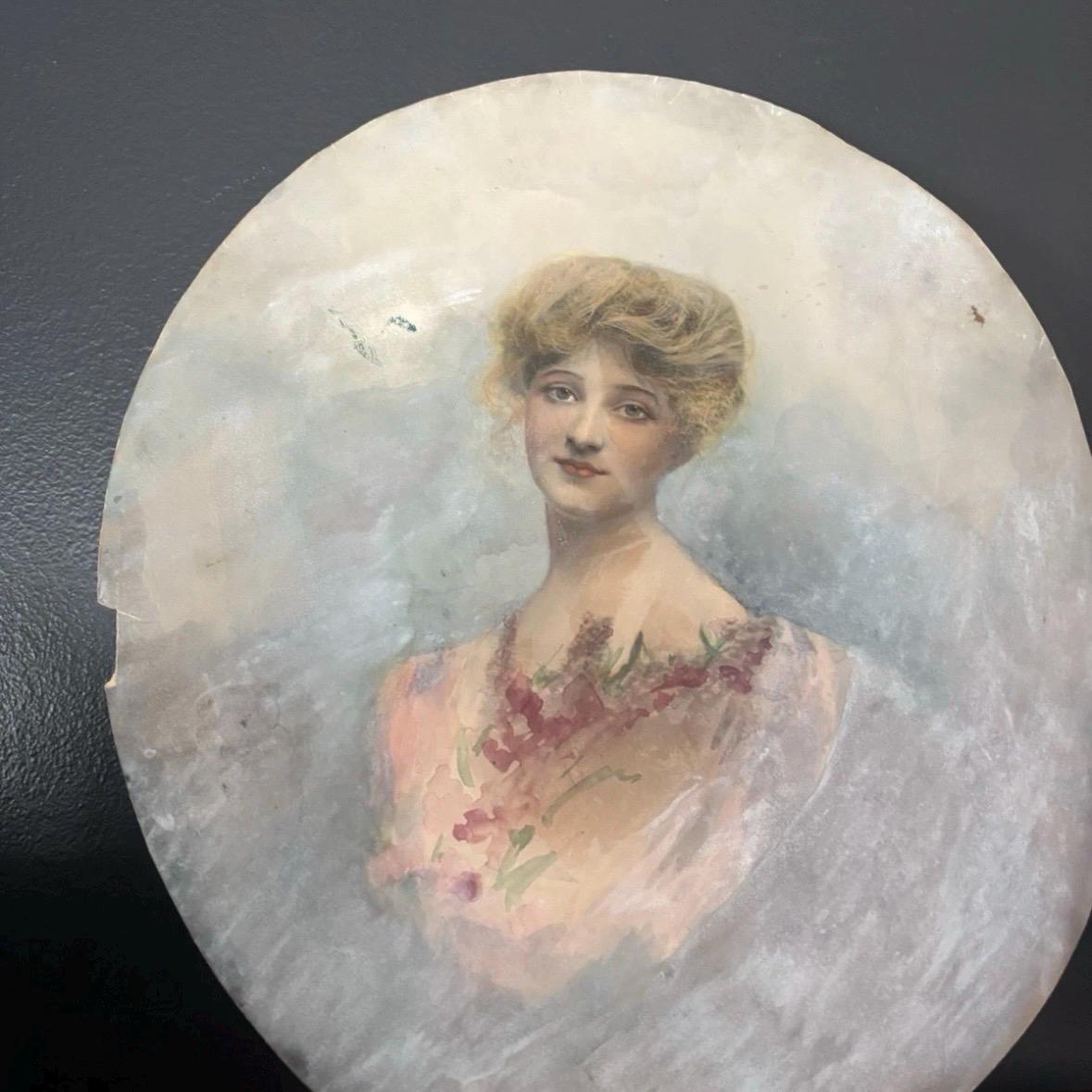 美術品・アンティーク・コレクション パステル画 女性の肖像画 額装品
