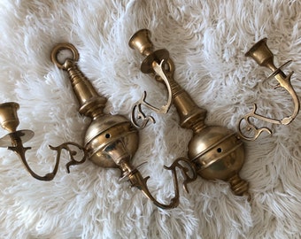 Vintage Solid Brass Wall Sconce Set