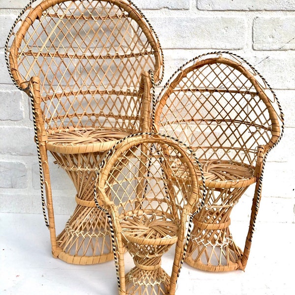 Vintage Wicker Peacock Chair. Mini Peacock Chair. Plant Stand. Boho Chair. Boho Home. Bohemian Decor. Doll Chair.