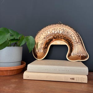 Vintage Copper Tin Cake Pan Baking Dish FISH Jello Mold Kitchen Wall Decor