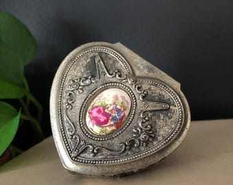 ハートジュエリーボックス　ヴィンテージ ヴィンテージ ハート ジュエリー ボックス 磁器絵付き - Etsy 日本