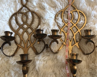 Vintage Solid Brass Wall Sconce Set