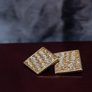 Swarovsky Vintage Crystal Earrings, Swan Logo, Clip On Earrings, Gold Tone