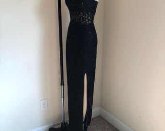 cache black sequin dress Vintage Cache Black Sequined Gown