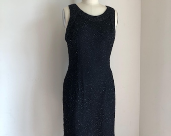 Vintage Laurence Kazar Black Beaded Gown Sz S