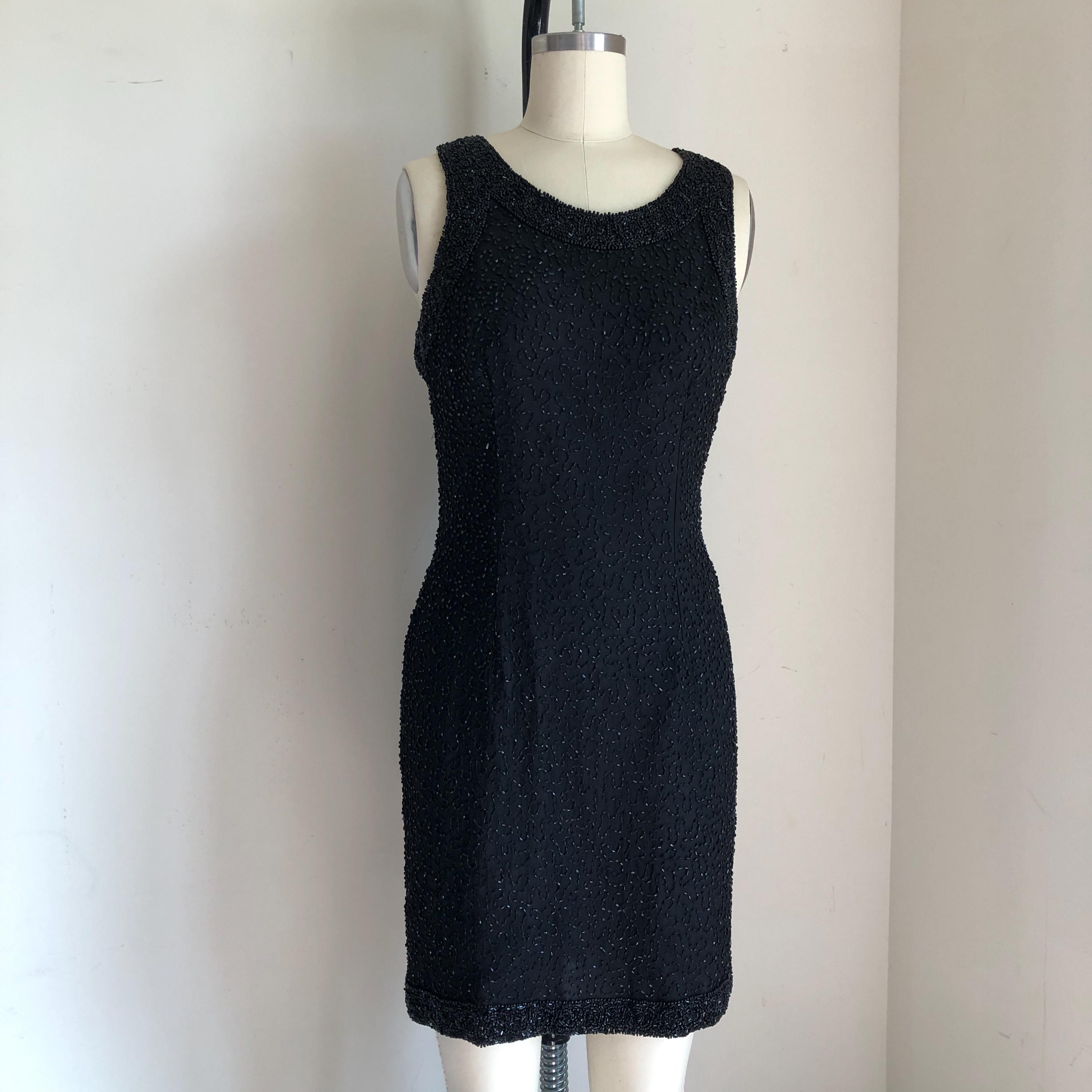 laurence kazar black beaded dress Laurence Kazar Dress Vintage Beaded Evening Gown