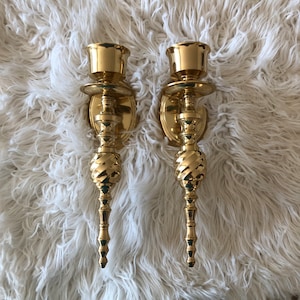 Vintage Solid Brass Sconce Pair: India-Made Candlestick Holders