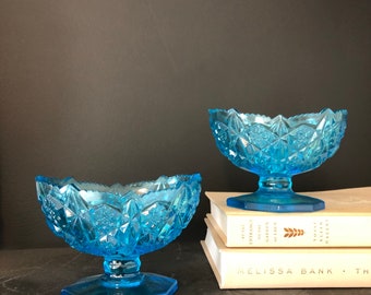 Vintage Blue Glass Candlestick Holders