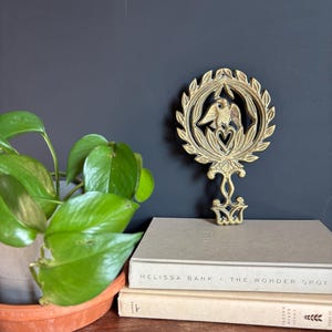 Vintage Brass Trivet with Heart Eagle Motif | Ornate Brass Trivet Pot Holder Cooling Rack | Americana Farmhouse Kitchen Decor