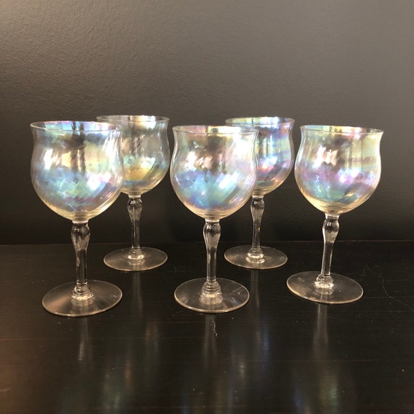 Vintage Wine glasses Water goblets West Virginia glass Iridescent optic 5 11oz