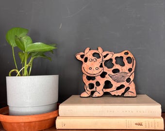 ODI Cast Iron Copper Cow Trivet Farmhouse Cottagecore Wall Decor