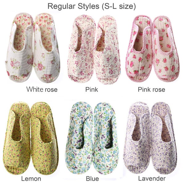 Women Men 100% Cotton Quilted Comfortable Plain Heels Rose pattern Opened or Closed toes Indoor Slippers