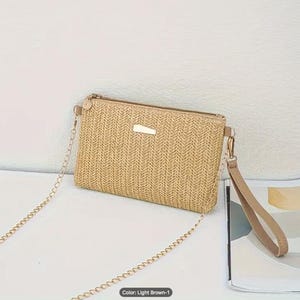 Rattan gewebte Kettenriemen Reißverschluss Armband handgemachte kleine Schulter Crossbody Taschen für den Sommer