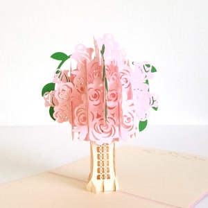 3D Pop Up Blütenblatt Rosa Rose Blumenstrauß Jede Anlass Grußkarte & kostenlose 5x7 Liebeskarte