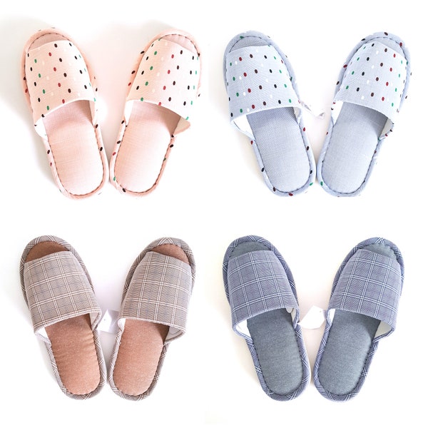 Cotton Canvas Check patterned or Polka dot Comfortable Home Indoor Slippers