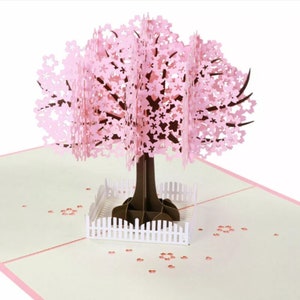 Carte de voeux 3D pop-up fleurs de cerisier dans une clôture toutes les occasions et carte d'amour 5 x 7 gratuite