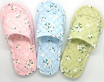 Cotton Quilted Washable Comfy Pastel Colors Flower Higher Triple-padded Non-slip Indoor Slippers Home Art