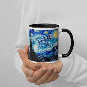 11 oz. Coffee Mug (w/colorful rim, handle, and inside) | TIE Fighters on a Starry Night Watercolor Design | Coffee and Tea Ceramic Mug