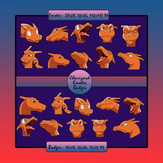 10x Charizard Twitch Emotes And Sub Badges Cheer Bits Pokemon Etsy