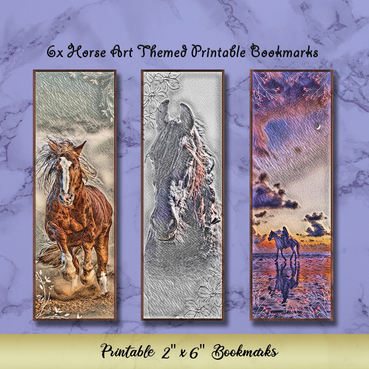 6x Horse Art Themed Printable Bookmarks. Printable Gift. Etsy