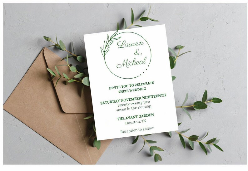Emerald Green Wedding Invitation Template Wedding Invite Etsy