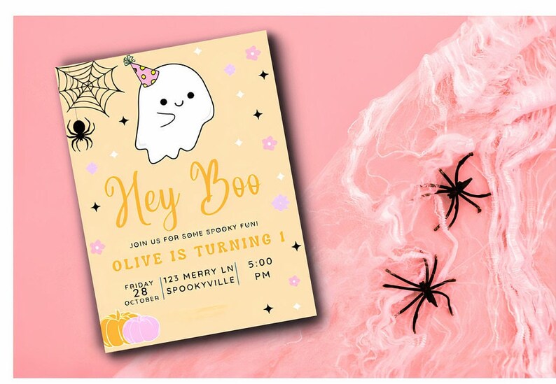 Girls Halloween Birthday Invitation Template Girls Pink Etsy
