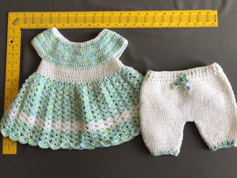 Light Teal Crochet Baby Dress with Pant