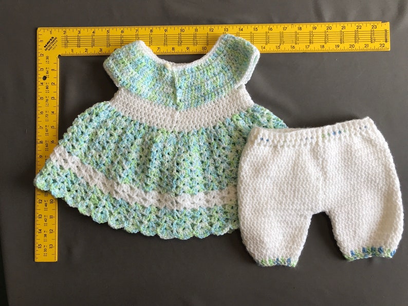 Light Teal Crochet Baby Dress with Pant