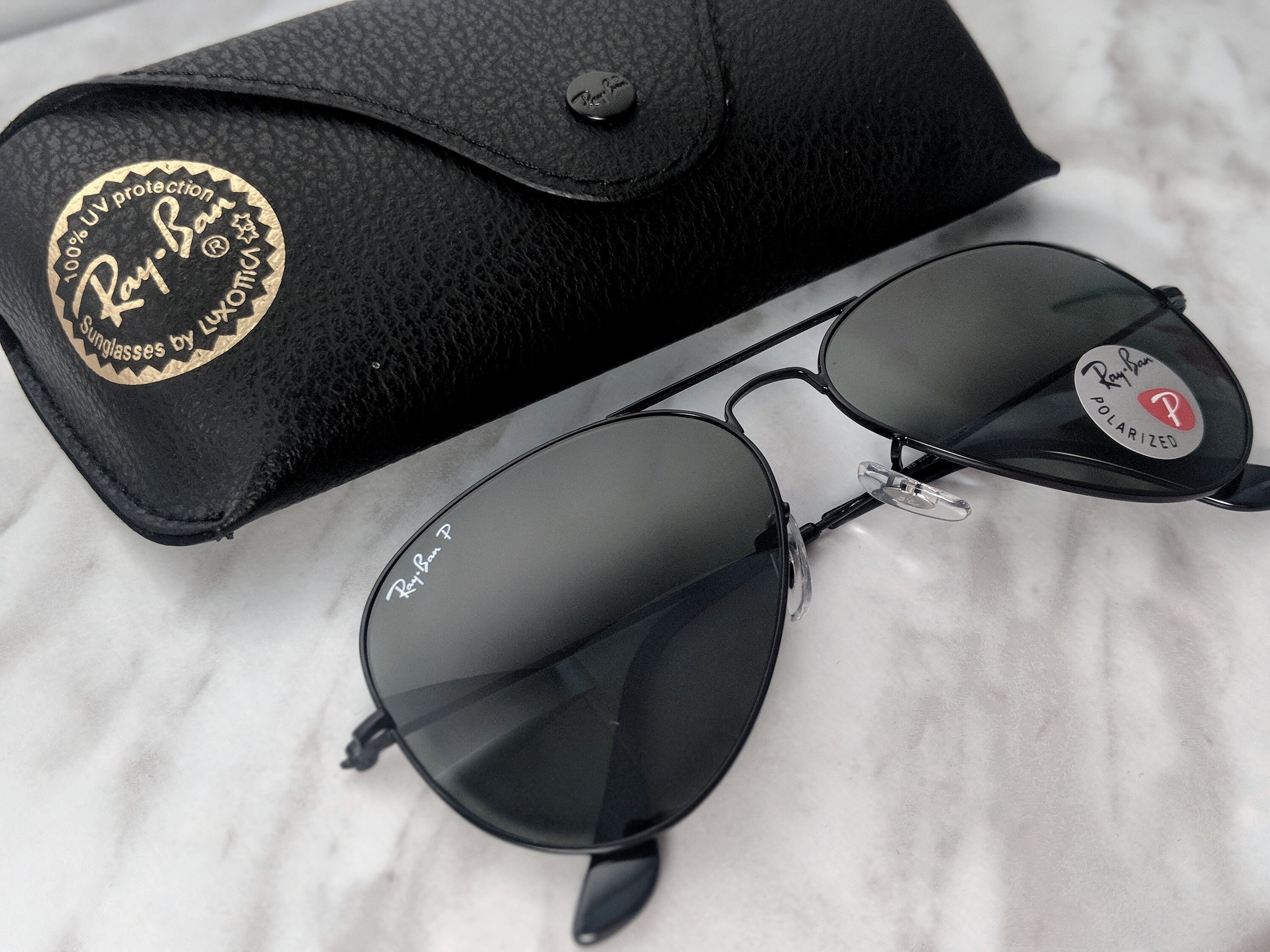 Large Ray-ban Aviator Polarized Black Black Frame - Etsy