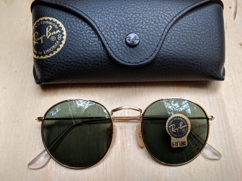 Vintage Round Ray-Ban sunglasses Gold frame | Etsy