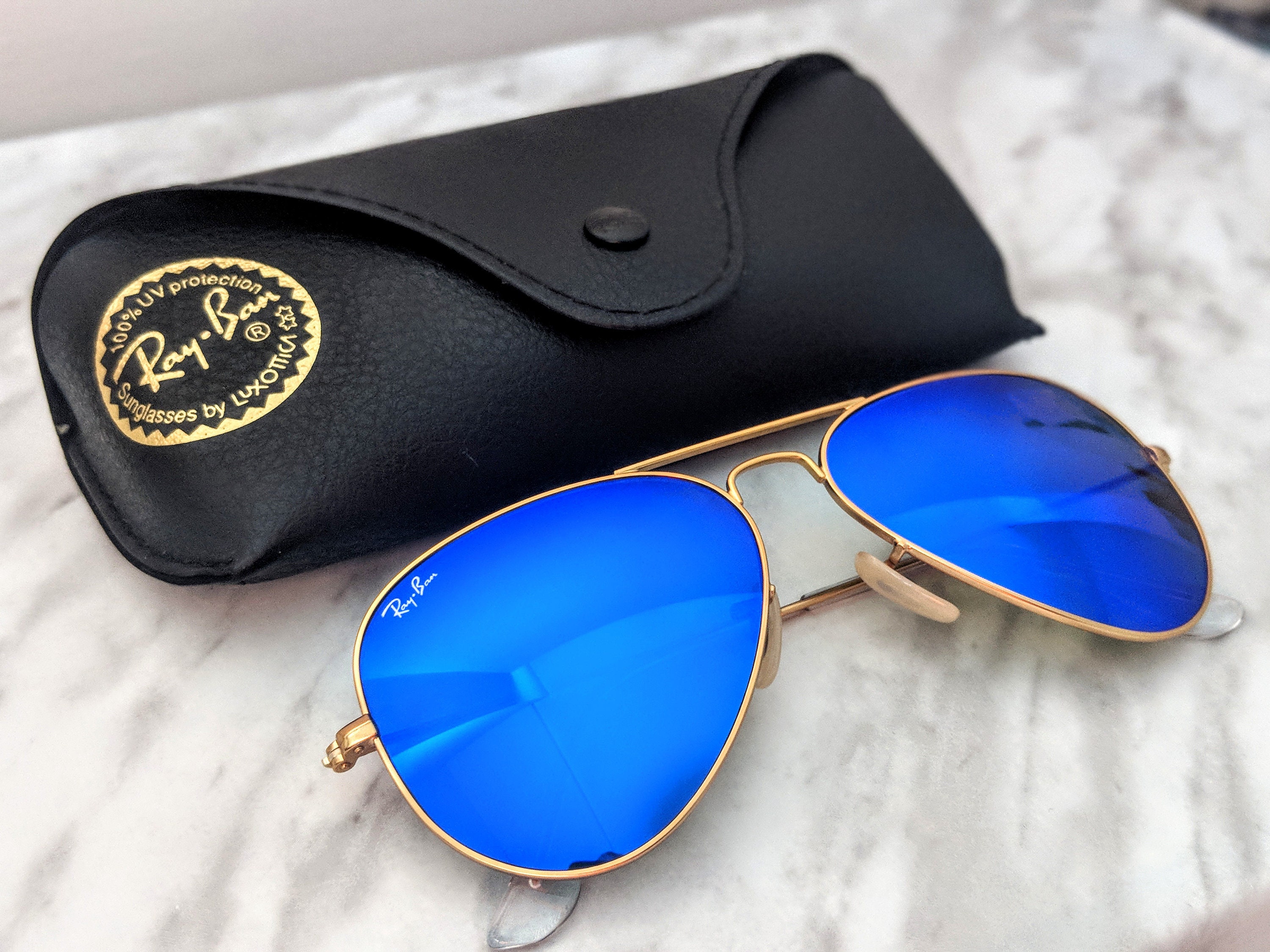 Blauwe spiegel Ray-Ban Aviator Rb3025 112 / 17 Etsy Nederland