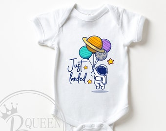 Just Landed Astronaut Baby Onesie®: Funny Spaceship Bodysuit- Newborn Outfit- Going Home Clothes