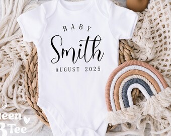 Custom Baby Name Onesie: Pregnancy Announcement Bodysuit - Newborn Gift - Personalized with Last Name