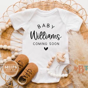 Pregnancy Announcement Onesie®, Custon Name Baby Bodysuit, Personalized Family Last Name Infant Bodysuit, Husband Baby Reveal Gift.