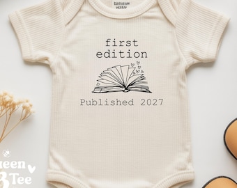 First Edition Baby Bodysuit, Custom Published Onesie, Librarian Baby Gift, Littlest Book Club Member, Published 2027, 100% Cotton Onesies