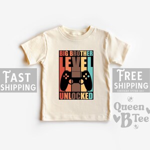 Big Brother Level Unlocked Retro Shirt, Video Gamer Tee, Boys Sibling Tee, Natural Tee