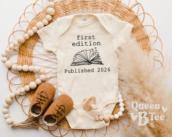 First Edition Baby Onesie: Custom Year, Librarian Mom Gift, 2026
