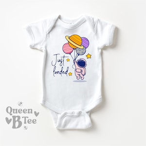 Just Landed Baby Onesie®, Spaceship Baby Onesie®, Astronaut Baby Bodysuit, Baby Shower Gift for Baby Girl, infant astronaut, Funny Onesies®