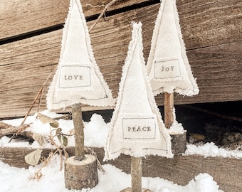Handmade Canvas Christmas Tree Set: Boho Holiday Decor