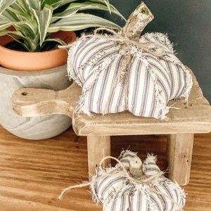 Blue ticking fabric pumpkin