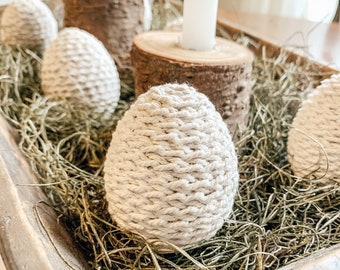 Crocheted Cotton Easter Eggs - Set of 3 - Boho Farmhouse Decor