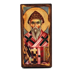 Saint Spyridon 19x40 cm. Byzantine Orthodox Handmade icon on natural handcrafted wood, Christmas Gift, Easter Gift